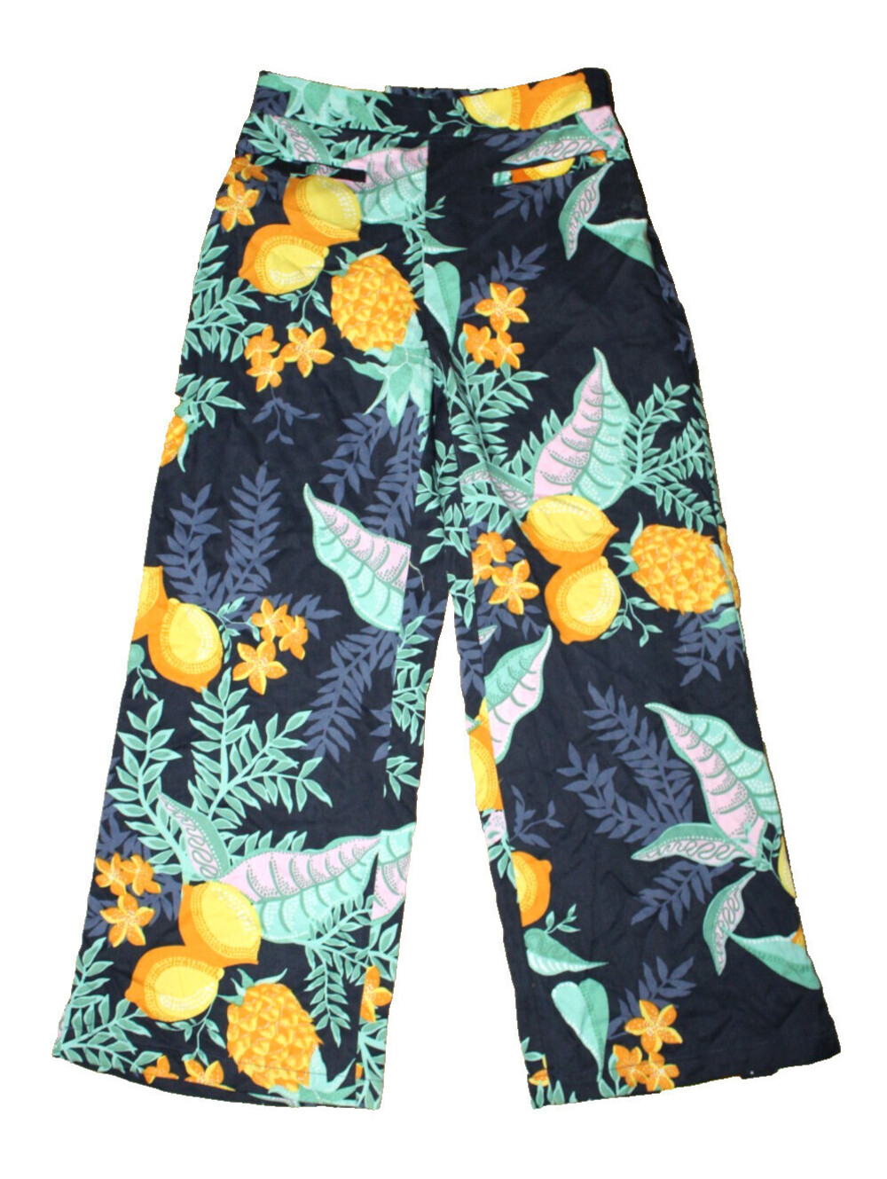 Anthropologie Maeve Escape Printed Pants Size 00 Blue / Floral / Tropical Fruit